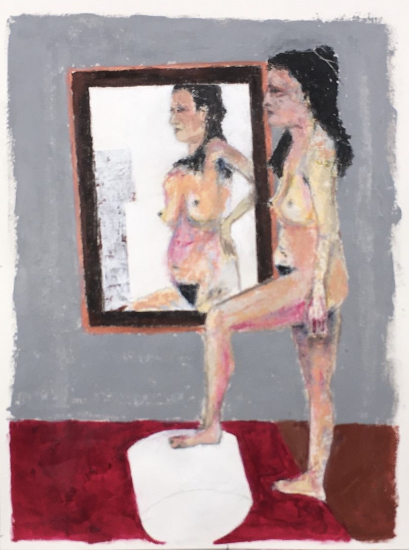 N° 10060 - Nu au miroir - Acrylique et pastel sur papier - 65 x 50 cm - 8 avril 2021